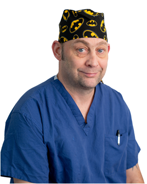 theatre porter bruce in his scrubs smiling